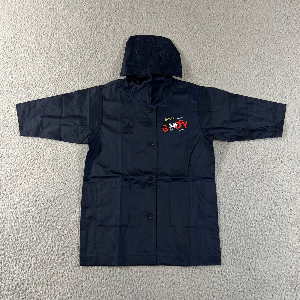 Adidas Goofy Rain Mac Unisex Kids 9M Navy Disney Skiing Graphic Hooded Raincoat
